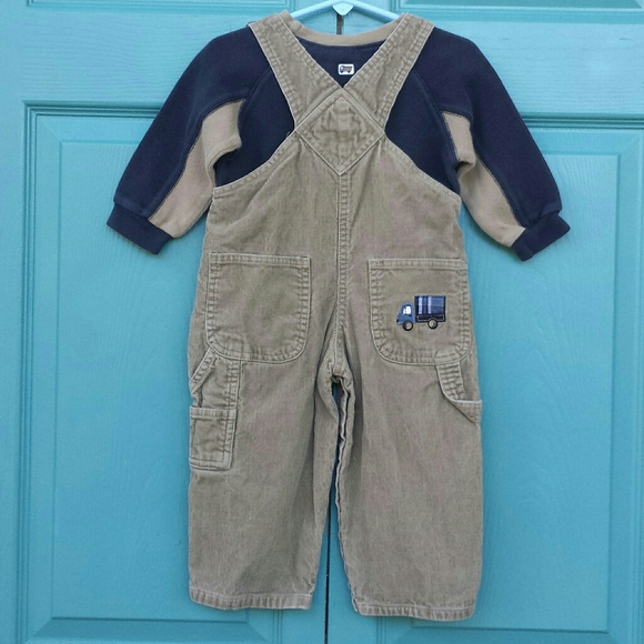 KRU 2-Pc. Set Tan Corduroy Overalls & Navy Shirt - Picture 2 of 16